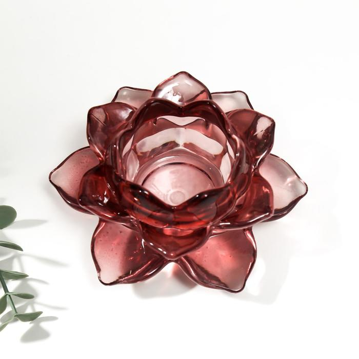 Подсвечник стекло на 1 свечу Подсвечник стекло на 1 свечу "Лотос" фиолетовый 5,5х12х12 см