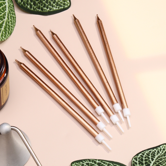 Свечи в торт "Ройс", 6 шт, высокие, 12,5 см, шампань металлик