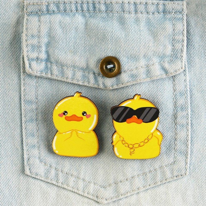 Значки деревянные, неразлучники &laquo;Крякнутые&raquo;, 2 шт., 8 х 12 см.