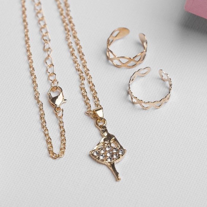 Набор детский &laquo;Выбражулька&raquo; 3 предмета: кулон 40 см, 2 кольца, балерина, цвет белый в золоте