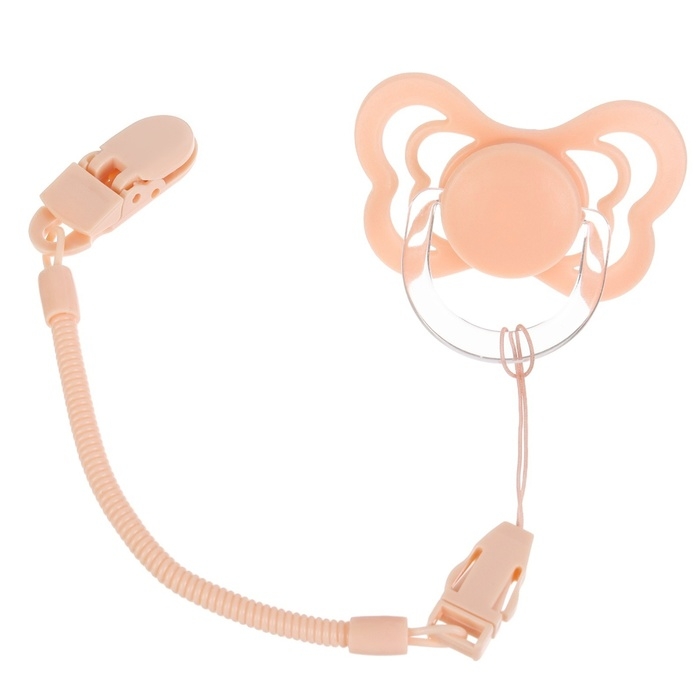 Соска - пустышка ортодонтическая, силикон, +6 мес., с держателем, цвет розовый