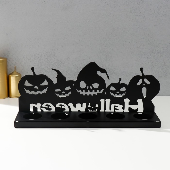 Подсвечник металл на 5 свечей "Хэллоуин. Тыковки" чёрный 14х29,5х6 см