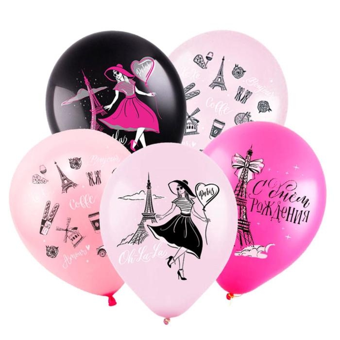 Шар латексный 12" &laquo;С ДР! Париж&raquo;, пастель, 2-сторонний, набор 100 шт., МИКС