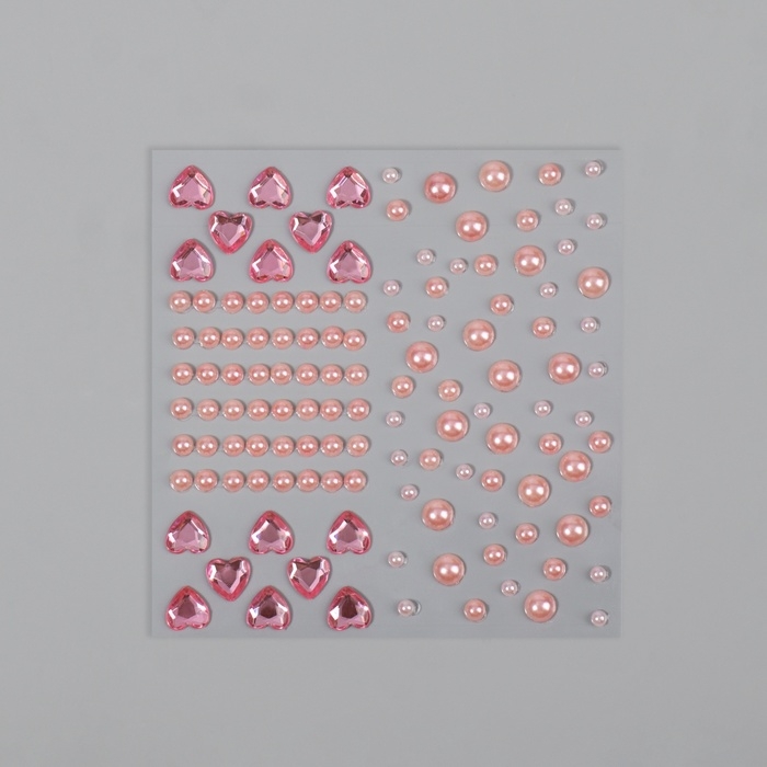 Стразы и жемчуг самоклеящиеся &laquo;Ассорти&raquo;, фигурные, 153 шт на листе, цвет розовый