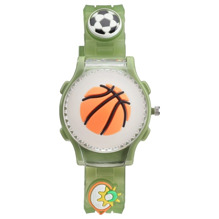 Часы наручные детские, Часы наручные детские, "Спорт", d-3,5 см, ремешок силикон l-21,5 см, с подсветкой