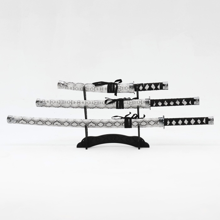 Сув. изделие катаны 3в1 на подставке, ножны кожзам, змея серая 47/70/89см