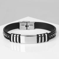 Браслет унисекс &laquo;Стиль&raquo; прямоугольник с цепочкой, цвет чёрный с серебром, 23 см