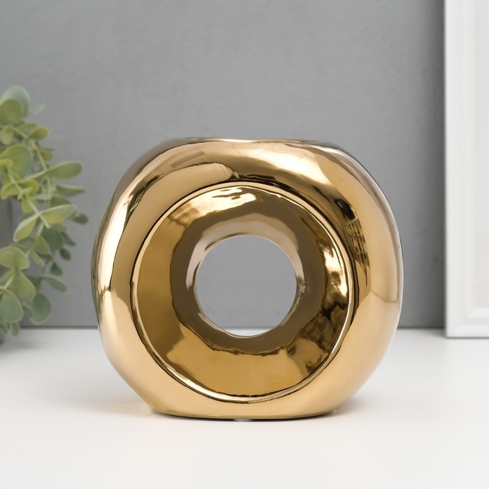 Подсвечник керамика на 1 свечу "Кольцо" d=6 см золото 16х8х14 см