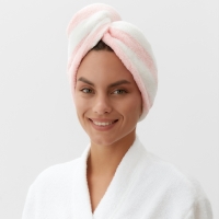 Чалма для сушки волос Этель &laquo;Полоски&raquo;, цв.розовый, 65*25 см, 100% п/э