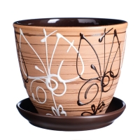 Горшок для цветов &laquo;Витраж&raquo;, 1 л, d=15 см, h=13 см, керамика, с поддоном, коричневый