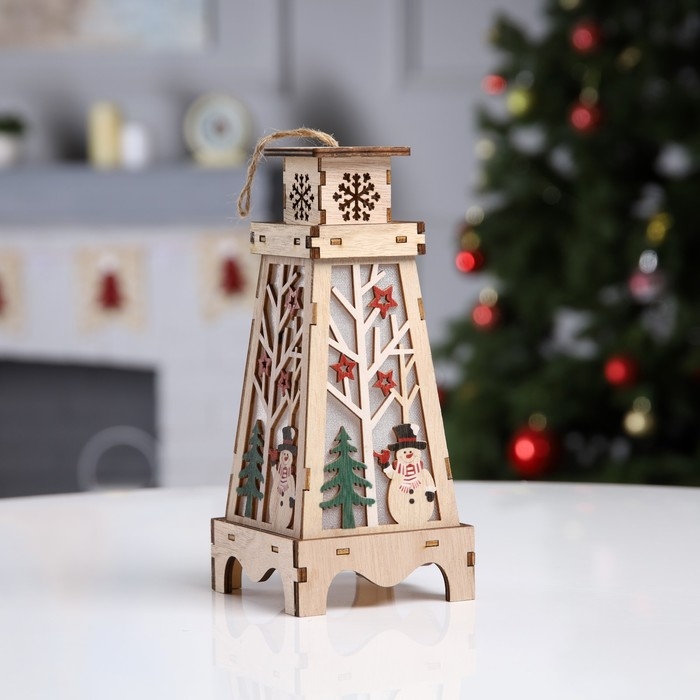 Светодиодная фигура &laquo;Снеговик в лесу&raquo; 11 &times; 23 &times; 11 см, дерево, батарейки LR1130х3 (в комплекте), свечение тёплое белое