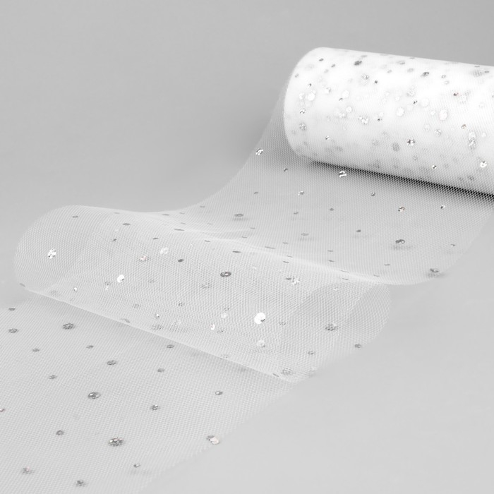 Фатин с блёстками, 15 см, 11 &plusmn; 1 г/кв.м, 23 &plusmn; 1 м, цвет белый №1