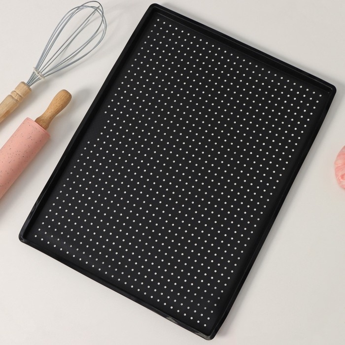 Коврик перфорированный прямоугольный Доляна, силикон, 40&times;31&times;1 см, цвет чёрный