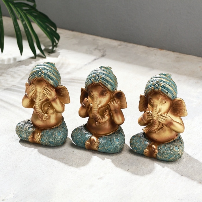 Фигура Фигура "Ганеша: не вижу, не слышу, не говорю" 6х7,5х10,5см, набор 3шт