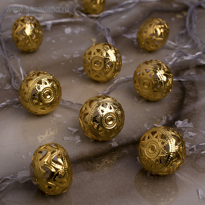 Гирлянда &laquo;Нить&raquo; 4 м с насадками &laquo;Шарик с орнаментом&raquo;, IP20, прозрачная нить, 20 LED, свечение тёплое белое, 8 режимов, 220 В