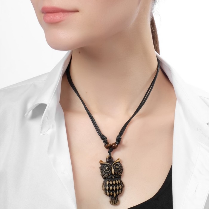 Кулон на шнурке &laquo;Филин&raquo;, цвет коричнево-чёрный на чёрном шнурке, 80 см
