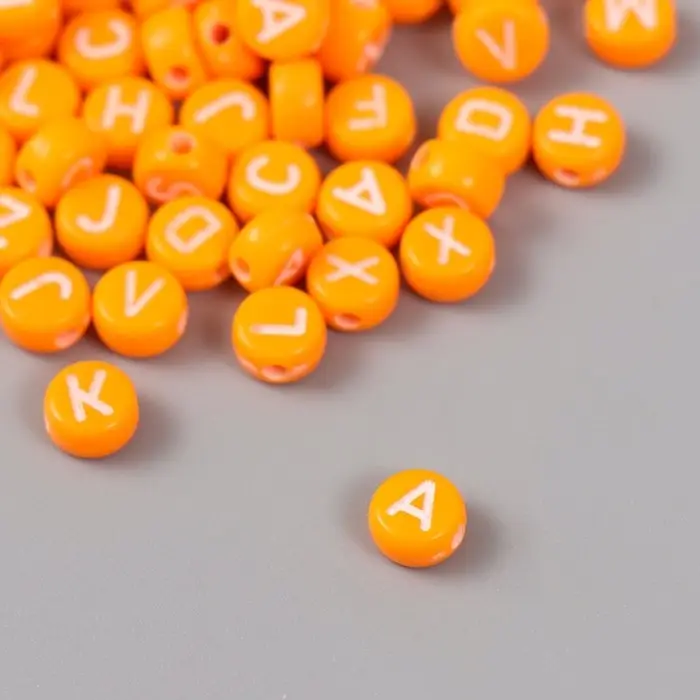Бусины для творчества пластик "Английские буквы" оранж набор 20 гр 0,4х0,7х0,7 см