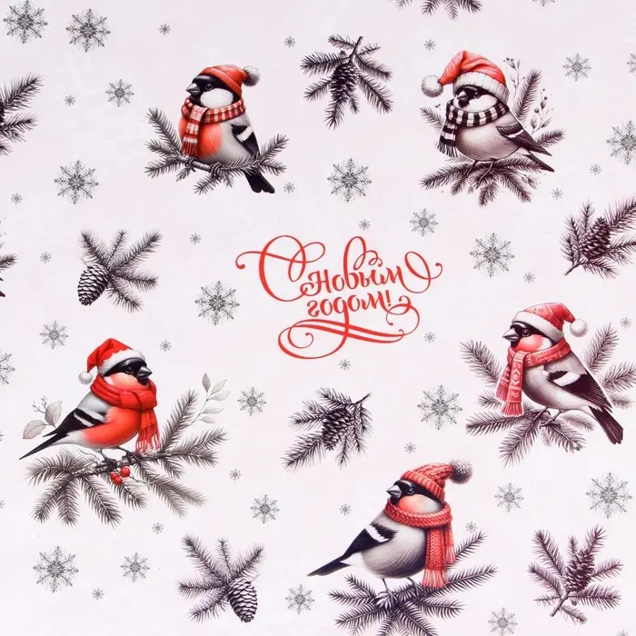 Бумага упаковочная &laquo;Снегири&raquo;, глянец, двусторонняя, 80 г/м&sup2; , 70&times;100 см