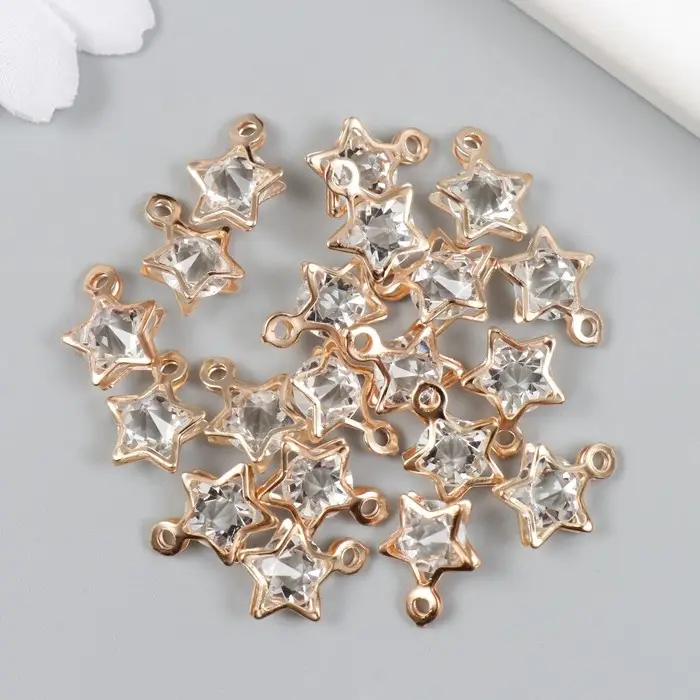 Декор для творчества металл "Звёздочка" золото, кристалл 0,6х1,1х1,1 см