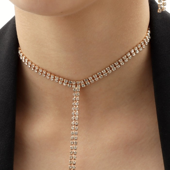 Набор 2 предмета: серьги, колье &laquo;Лёд&raquo; дорожка мелкая, цвет белый в золоте, 30 см