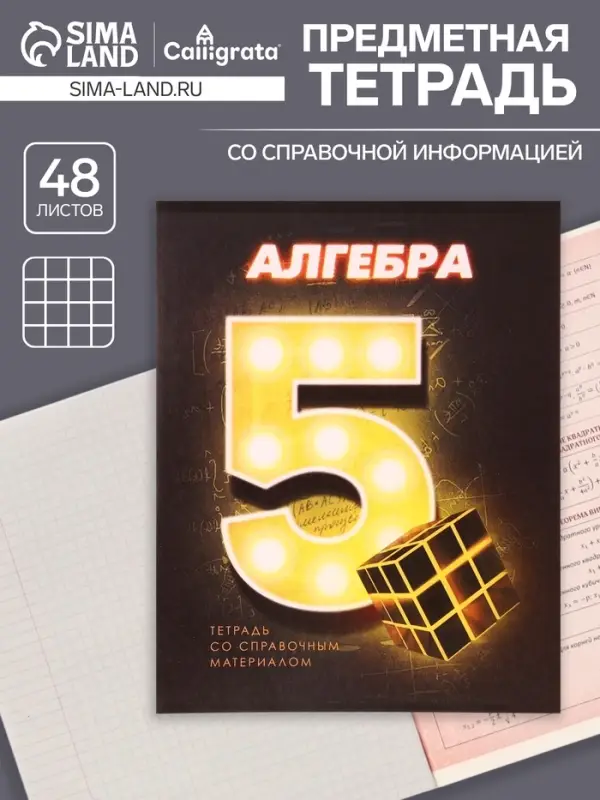 Тетрадь предметная 48 листов в клетку Calligrata &laquo;3D. Алгебра&raquo;, серые листы