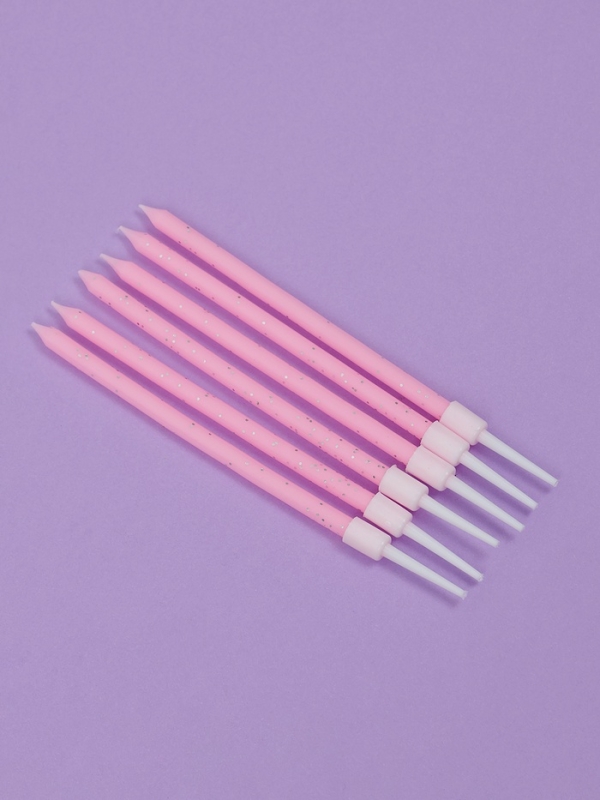 Свечи для торта "Розовая вечеринка", 6 шт, блестящие розовые