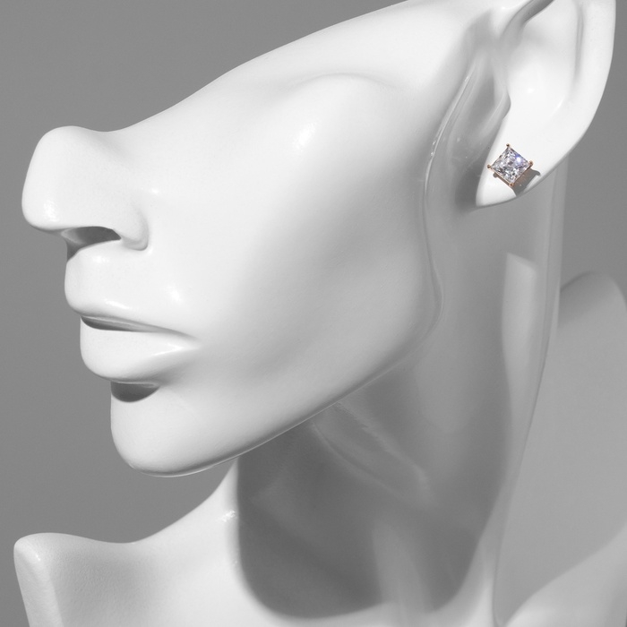 Серьги со стразами XUPING пусеты, квадрат, цвет белый в розовом золоте Серьги со стразами XUPING пусеты, квадрат, цвет белый в розовом золоте