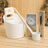 Набор для бани 4 в 1: Шайка 5 л, черпак, часы песочные, термометр V-TZ002 Набор для бани 4 в 1: Шайка 5 л, черпак, часы песочные, термометр V-TZ002