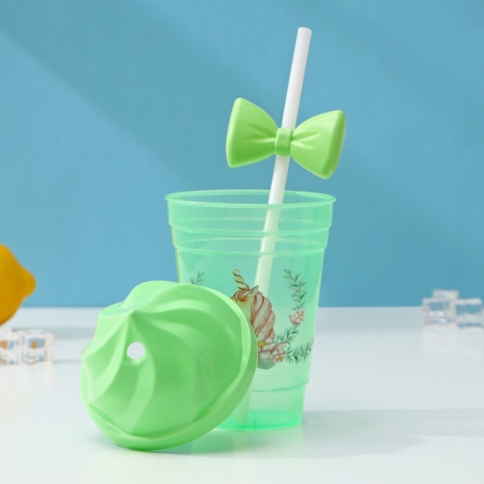 Стакан пластиковый с трубочкой и крышкой Доляна &laquo;Единорог&raquo;, 400 мл, цвет МИКС