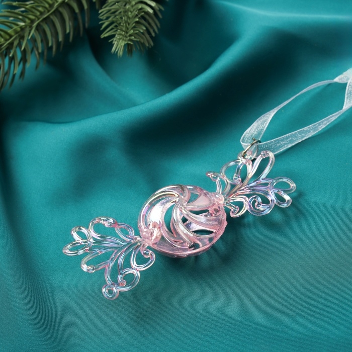 Набор ёлочных игрушек 2 шт. &laquo;Зимнее волшебство. Ажурные конфеты&raquo; пластик, 9,5х3,5 см, сиреневый перелив