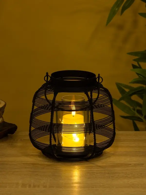 Подсвечник фонарь со стеклянной колбой, 19&times;19&times;18 см, d=9 см, металл, чёрный