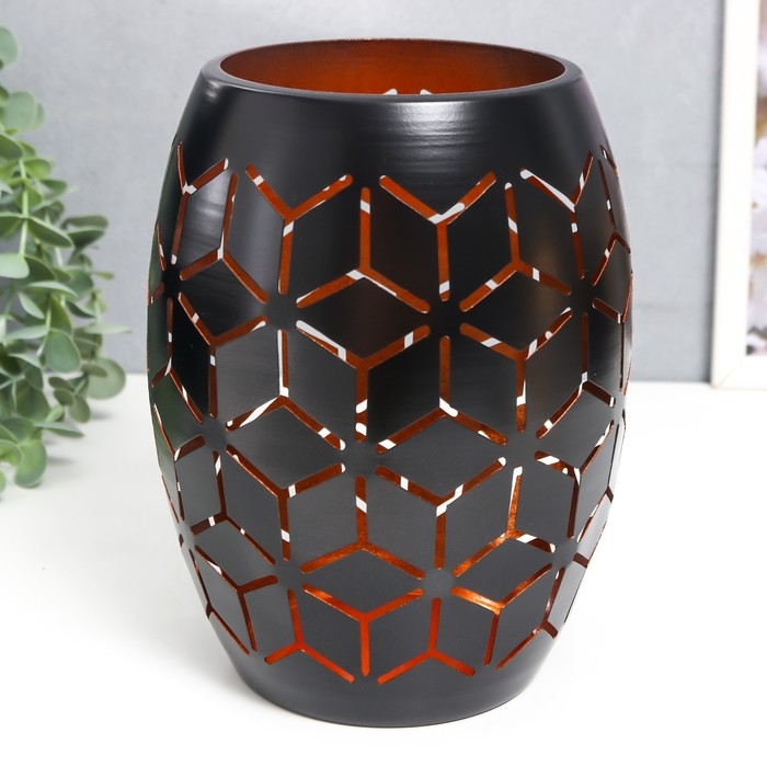 Подсвечник металл на 1 свечу "Геометрия. Цветы" чёрный с золотом 20,5х13,5х13,5 см