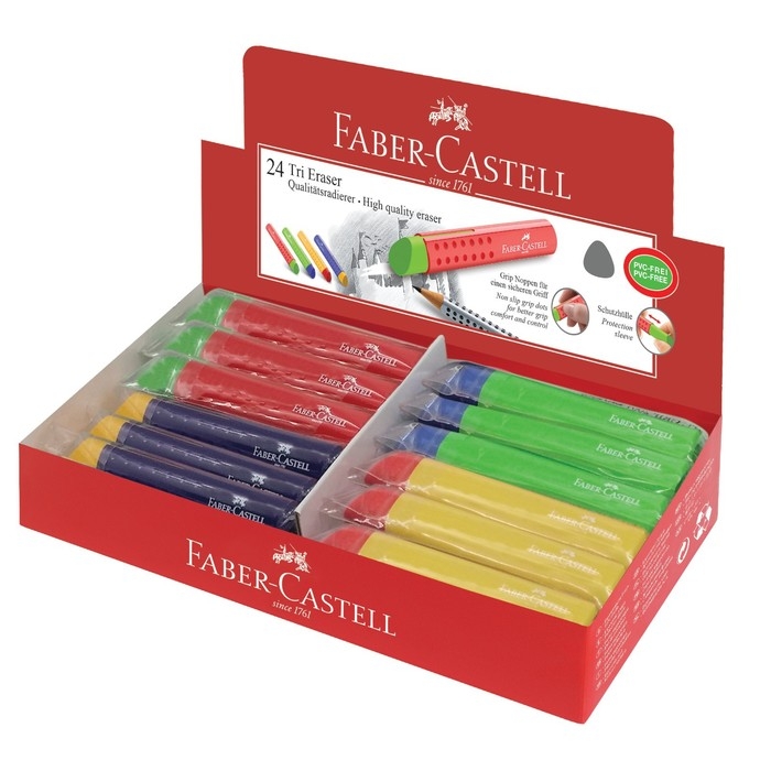 Ластик Faber-Castell Tri, треугольный, 83 х 12,6 х 12,3 мм, пластиковый футляр, ассорти Ластик Faber-Castell Tri, треугольный, 83 х 12,6 х 12,3 мм, пластиковый футляр, ассорти