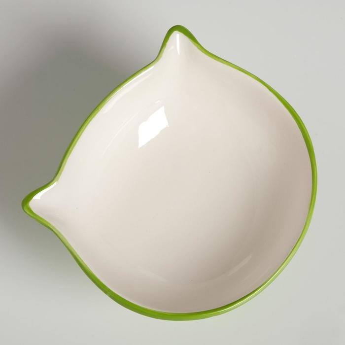 Миска керамическая "Киса" на подставке-лапках 200 мл  13 х 12 х 8 см, зелёная/белая