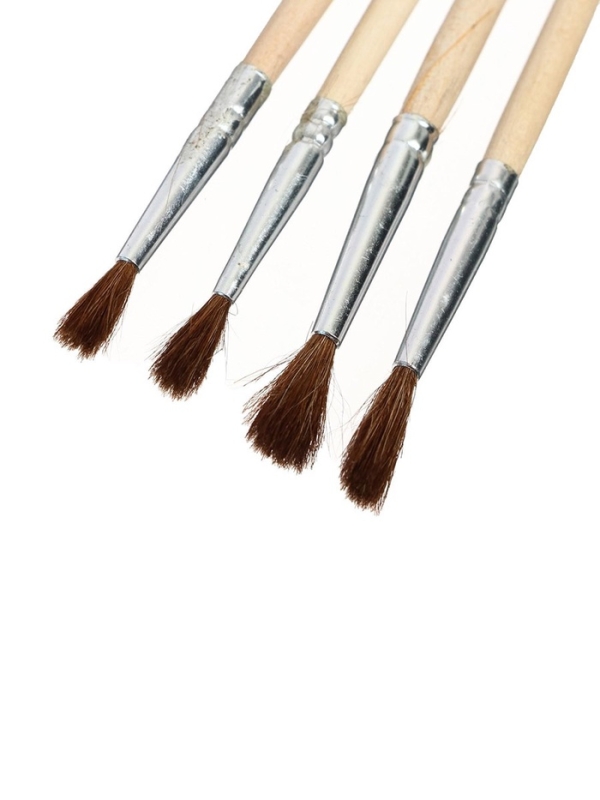 Набор кистей пони 4 штуки: № 2, 4, 6, 8, круглые, с деревянными ручками, в блистере