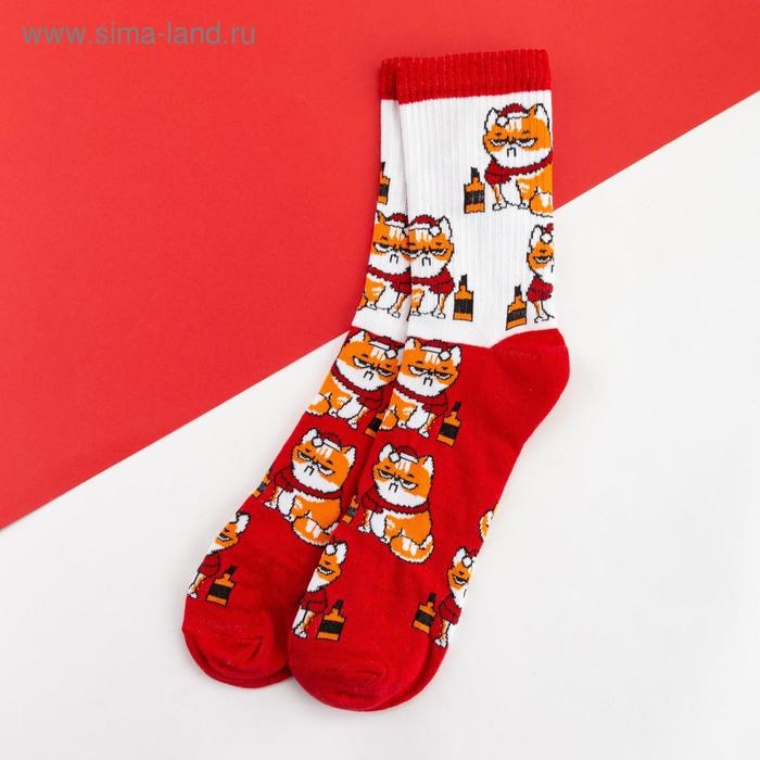 Носки новогодние мужские KAFTAN Носки новогодние мужские KAFTAN "Кот" размер 41-44 (27-29 см), цвет красный