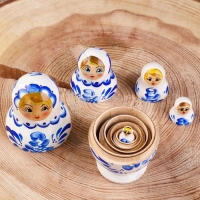 Матрёшка &laquo;Гжель&raquo;, белое платье, 5 кукольная, 10 см