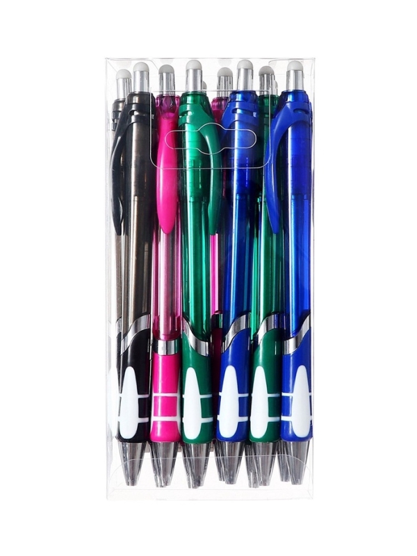 Ручка шариковая со стираемыми чернилами, линия 0,8 мм, автоматическая, стержень синий, корпус тонированный с резиновым держателем