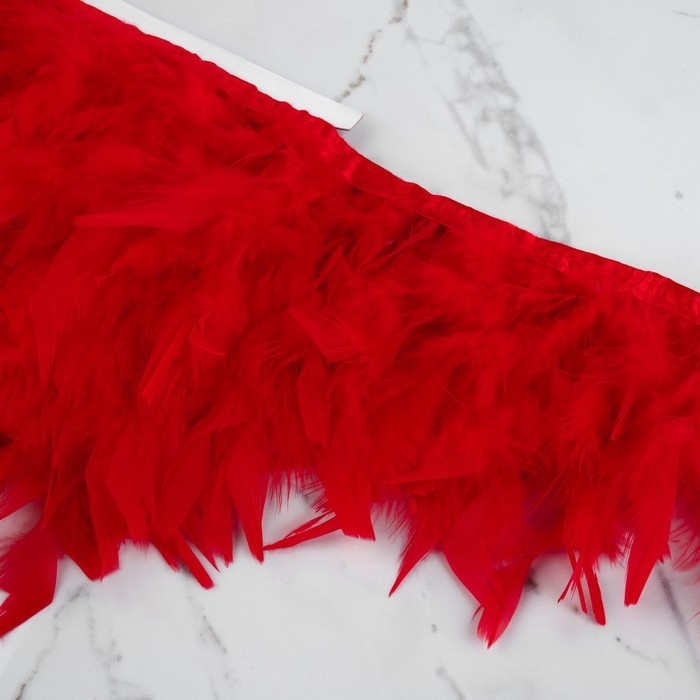 Тесьма с перьями индюка, 13-17 см, 5 &plusmn; 0,5 м, цвет красный