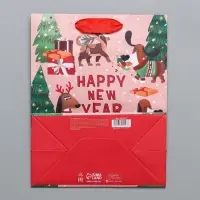 Пакет подарочный новогодний крафтовый вертикальный &laquo;Собачьи истории&raquo;, MS 18 х 23 х 10 см