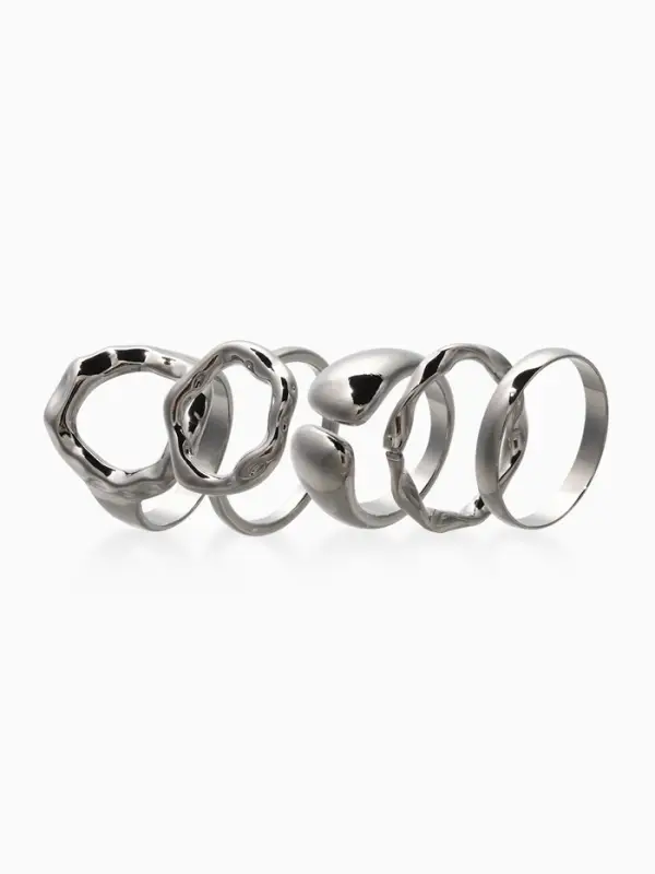 Набор колец 5 шт "Новый стиль" мятый, размер МИКС, цвет серебро