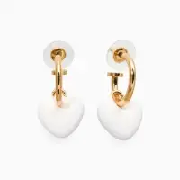 Серьги со съмными элементами "Сердца" пухлые, цвет белый в золоте