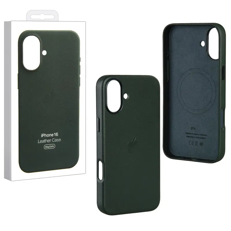 Чехол iPh 16 Leather Case 100% ORG (MagSafe) c LOGO Green