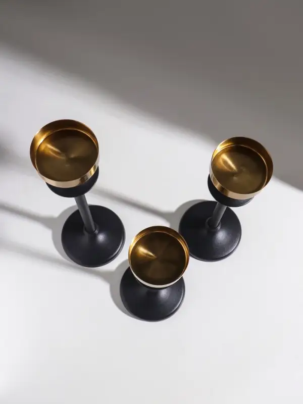 Подсвечник металл "Эстетика" чёрный с золотом d=6,7 см набор 3 шт h=222,5, 28 и 32 см