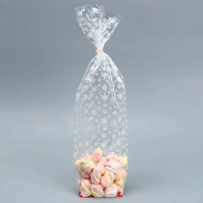 Пакет подарочный новогодний с жёстким дном &laquo;Снежинки&raquo;, 6 х 8 х 30 см