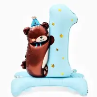 Воздушный шар фольгированный 32" "Цифра 1 с мишкой"  цвет голубой, под воздух