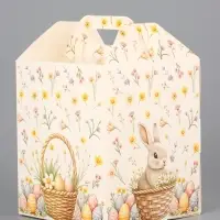 Коробка подарочная пасхальная с окном, с фронтальной загрузкой &laquo;Кролик в корзинке&raquo; 15&times;15&times;18 см
