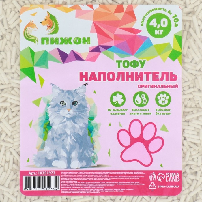 Наполнитель тофу, "Пижон" оригинальный  4 кг  впитываемость  до  10 л