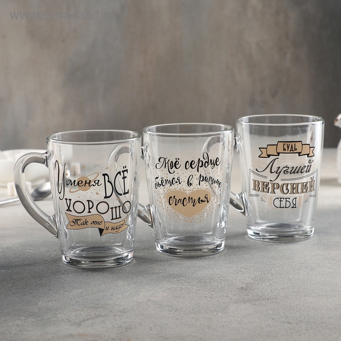 Кружка стеклянная &laquo;Пожелания&raquo;, 300 мл, рисунок МИКС
