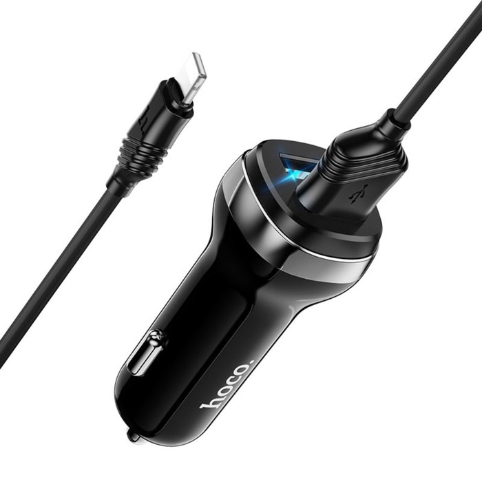 Автомобильное зарядное устройство Hoco Z40, 2 USB, 2.4 А, кабель Lightning - USB, 1 м,чёрное Автомобильное зарядное устройство Hoco Z40, 2 USB, 2.4 А, кабель Lightning - USB, 1 м,чёрное